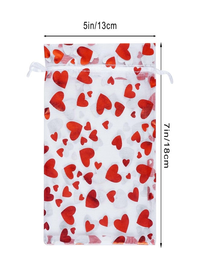 Bskifnn 50PCS Love Heart Printed Valentine Candy Bags Organza Bags Gift Jewelry Bags for Wedding Valentine's Day Mother's Day Party (Red, 5 x 7inch) - Image 2